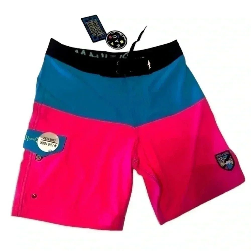 Maui and Sons Neon Blue/Pink Aloha Colorblocked Boardshorts/Swim(Size 30)